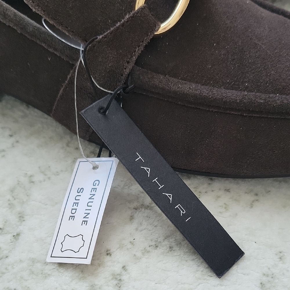 Tahari Dark Brown Loafers with Gold Accent - Picture 2 of 11